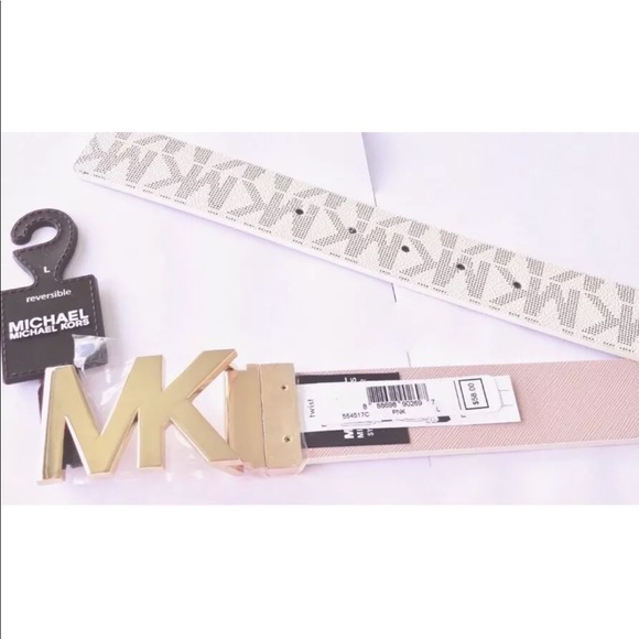 Michael Kors MK Belt Reversible Gold/Vanilla/Pink - Picture 1 of 6